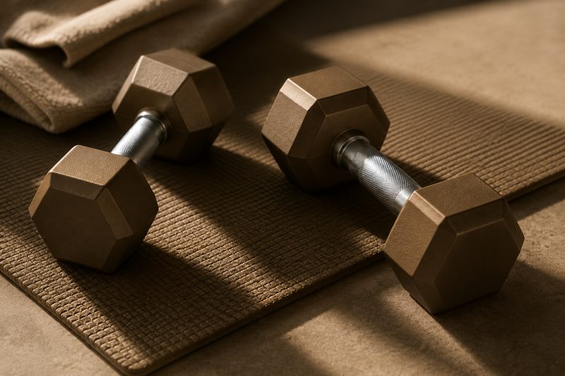 Dumbbells on a mat